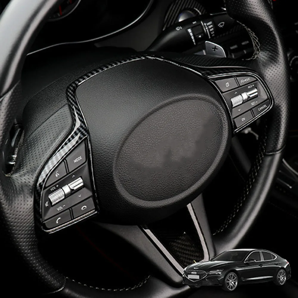 Carbon Fiber ABS Steering Wheel Frame Cover Interior Steering Tuning Handle Button Panel Stickers For Genesis G70