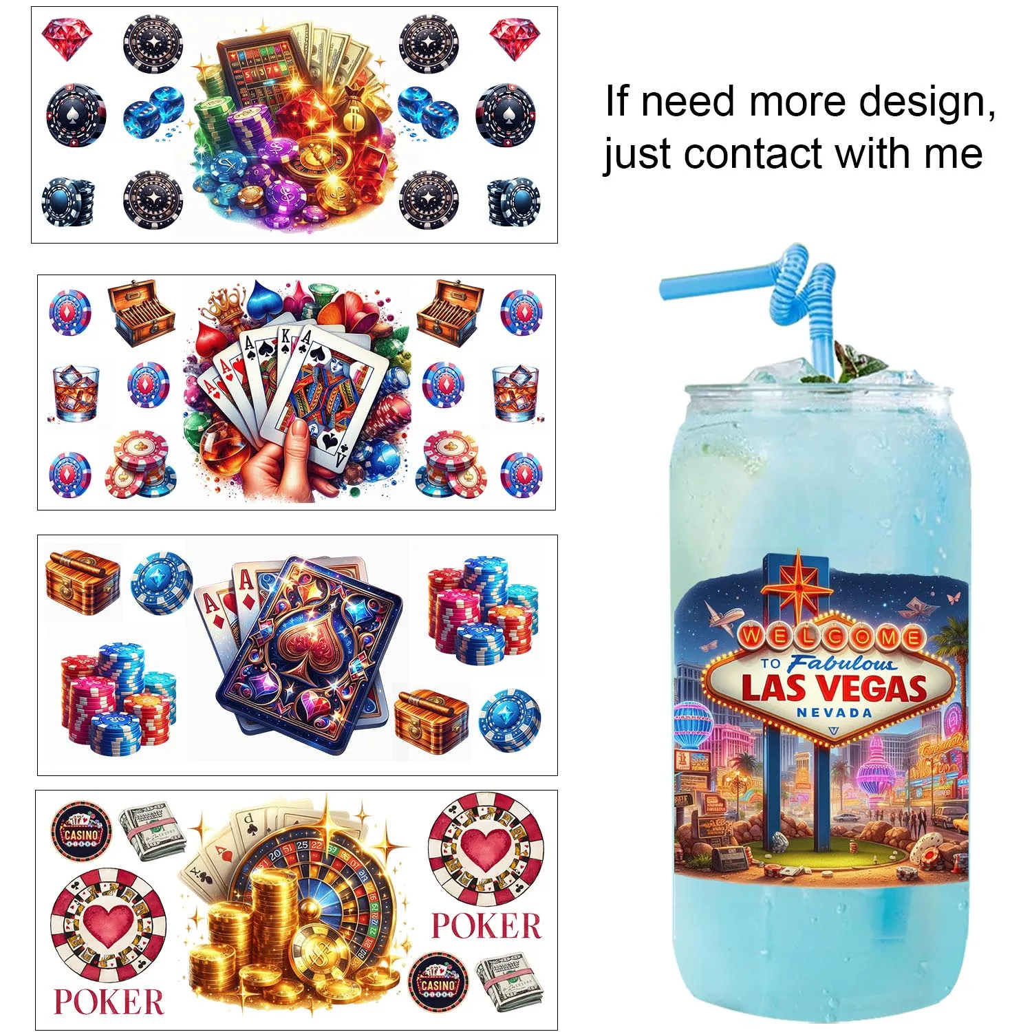 1/5pcs Bundle Welcome Las Vegas Series easy peel waterproof DIY Decals 3D transfers uvdtf seal stickers 16oz uv dtf cup wraps