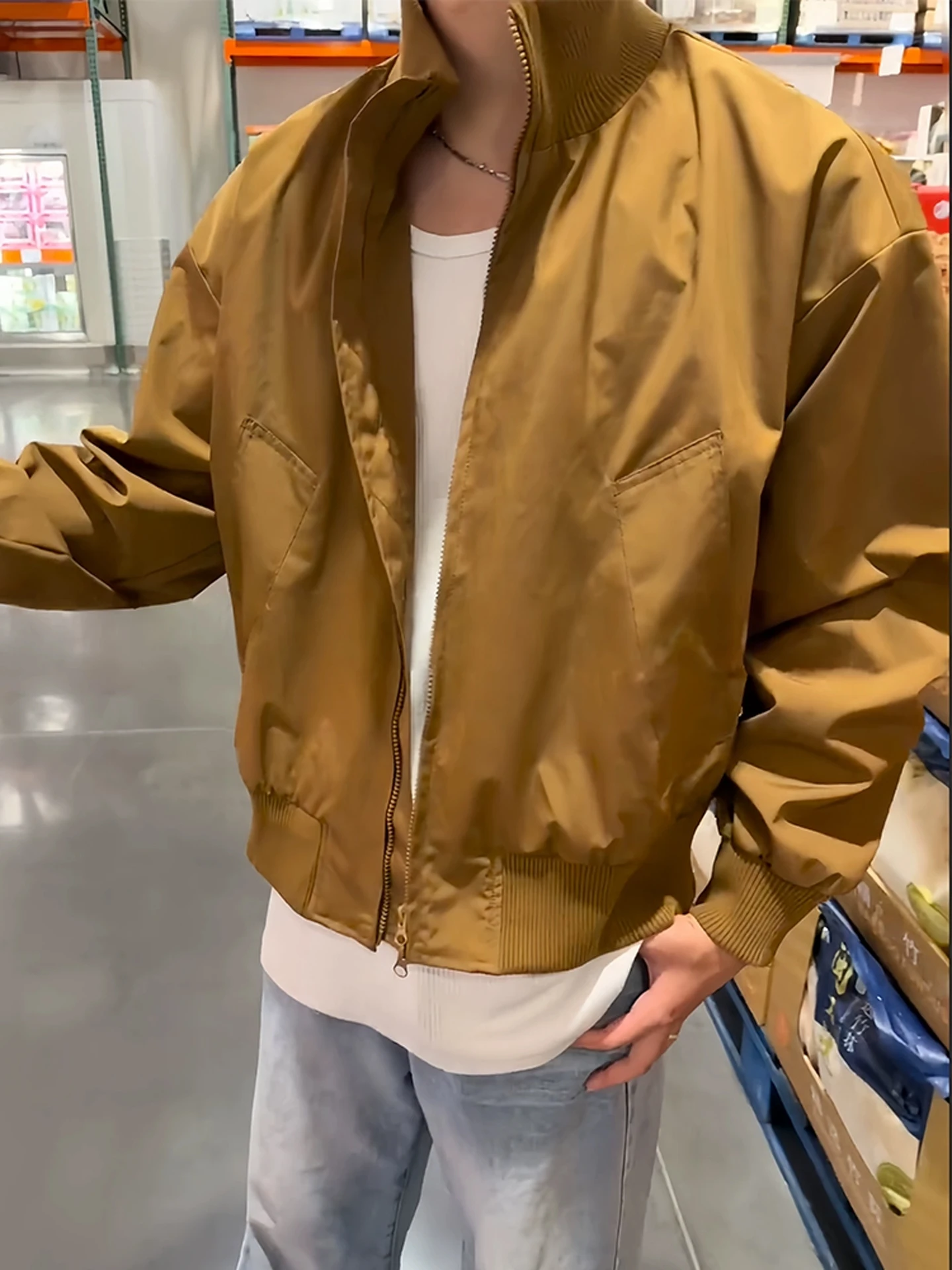 

Brown American Sle Stand Collar Flight Jaet Men's ort Baseball Coat Autumn Trendy High-End Cleanfit Outerwear Coat