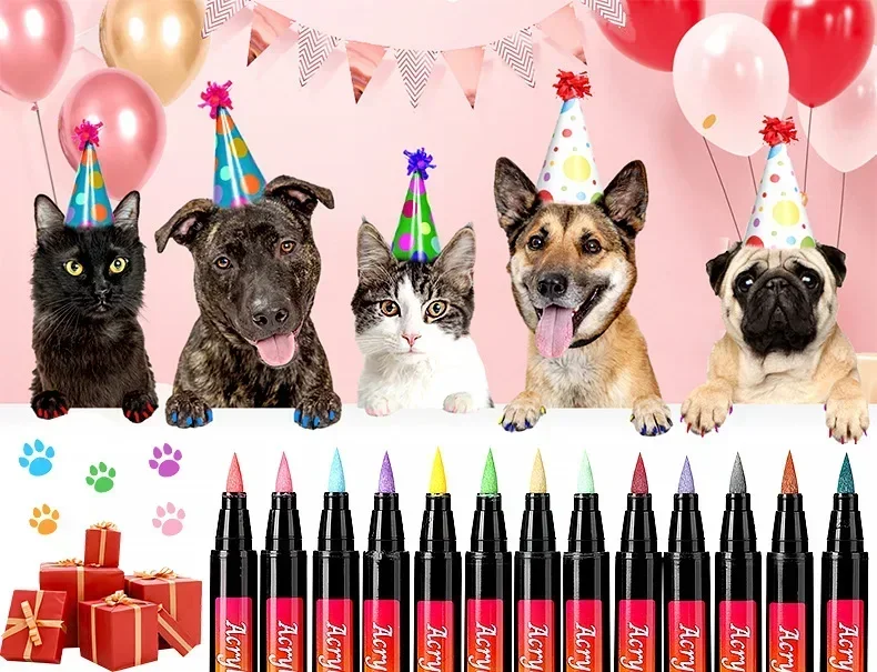 12Pcs Graffiti Nail Pen For Pets Dog Cat Gift Nail Art DIY Nail Polish Pen Waterproof Acrylic Paint Marker Brush Manicure Tools