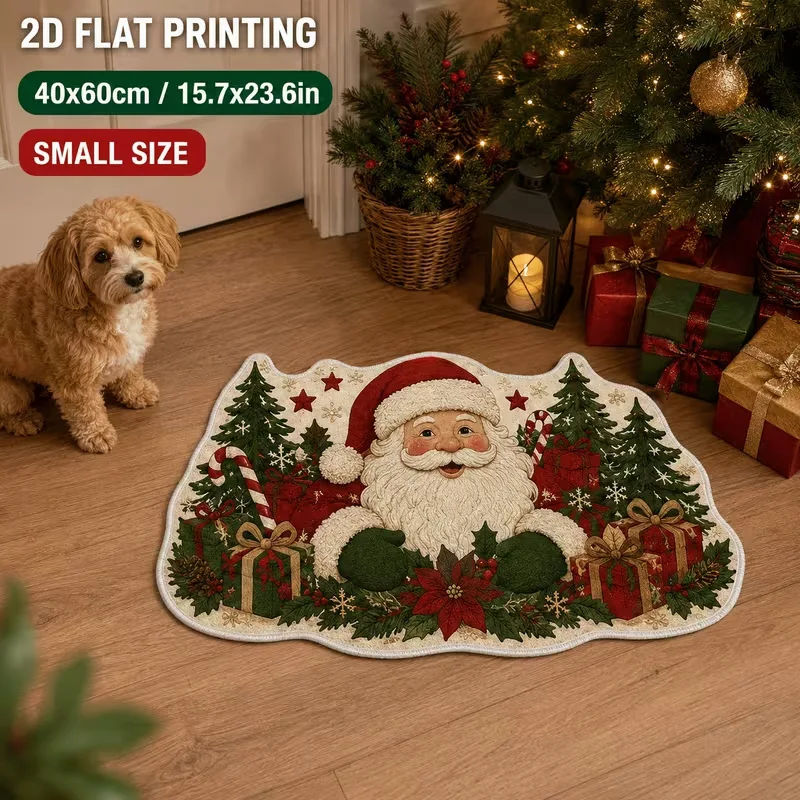 VIKAMA Joy Santa Face Wreath Shaped Bath Mat Warm Insulating Non Slip Bathroom Hallway Runner Christmas Holiday Home Decor