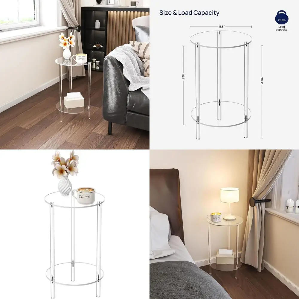 

Прозрачный акриловый круглый приставной столик с 2 ярусами, 11,8 x 11,8 x 20,2 дюйма, идеально подходит для небольших помещений, гостиной, спальни.