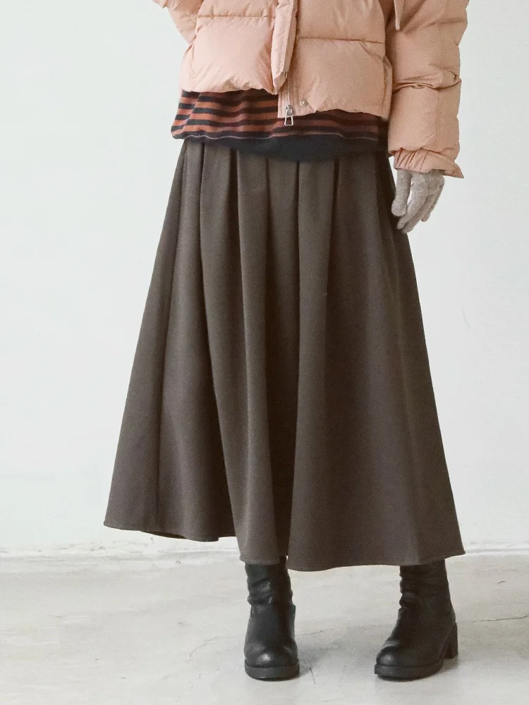 

Autumn Winter Thiened Loose Slim A-Line Skirt Women's High Waist Midi Skirt Polyester Wool Blend Faionable Commute Sle