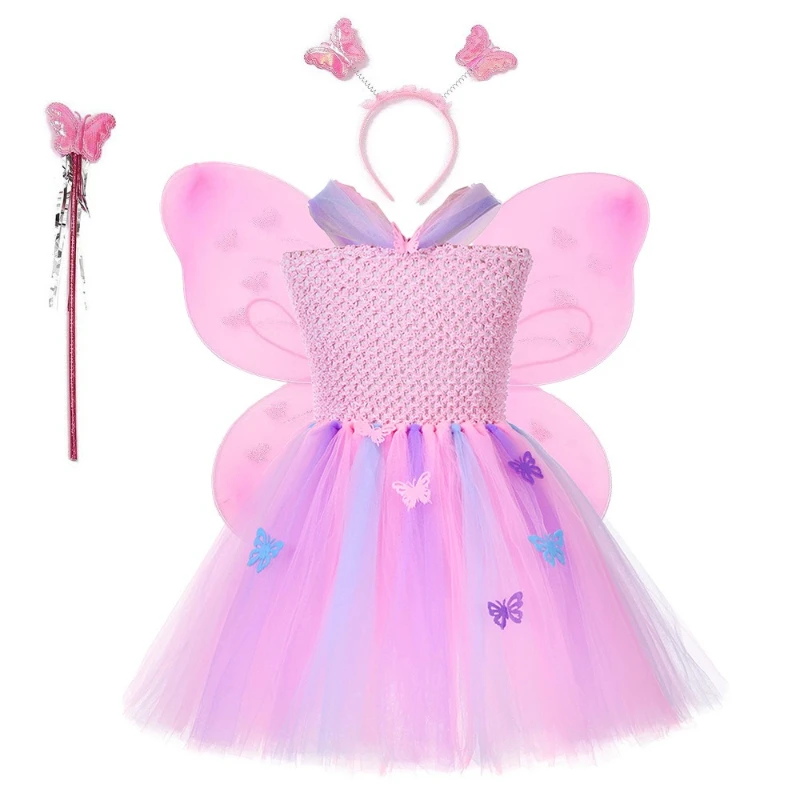 Purple and Pink Fairy Dress Halloween Carnival Magic-Filled Home Children's Cosplay Princess Dress Stage Party Butterfly Skirt