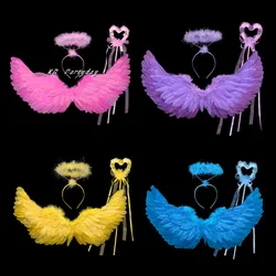 Women Girl Angel Costume Props Feather Wings Halo Ring Magic Wands Party Birthday Gift     Wedding Festival