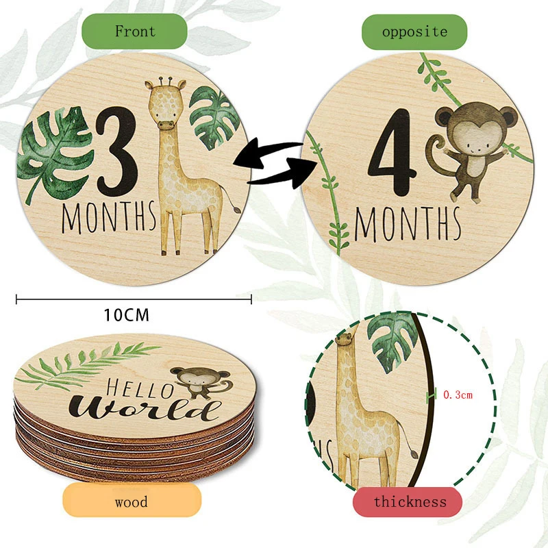 Wooden baby milestone commemorative wooden piece Welcome newborn photography props month round plaque