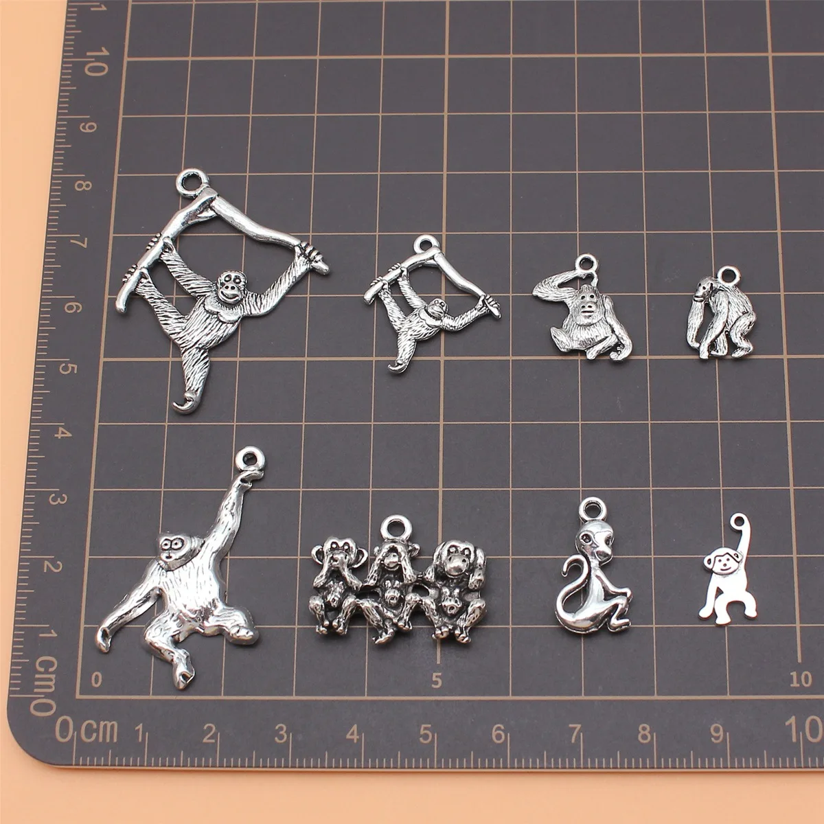 8pcs Antique Silver Color Monkey Charms Collection For DIY Jewelry Making, 8 Styles, 1 of Each