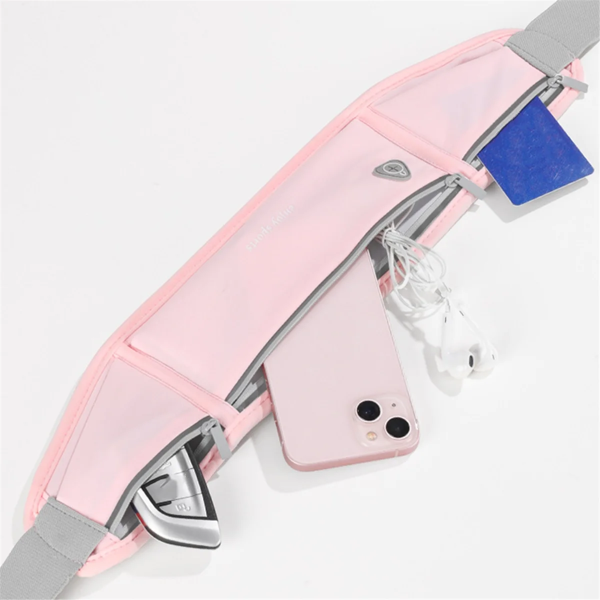 محفظة حقيبة الخصر الرياضية الوردية من ABXHA وجيب الهاتف داخل حقيبة الخصر بشريط عاكس للمشي لمسافات طويلة وركوب الدراجات