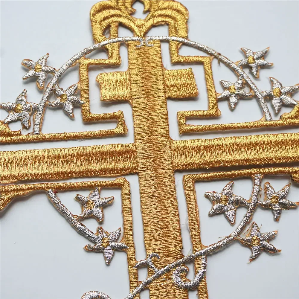 28CM Gold Silver Cross Stars Embroidered Patches Sew Iron On Badges Punk Gothic For Clothes DIY Appliques Craft Decoration