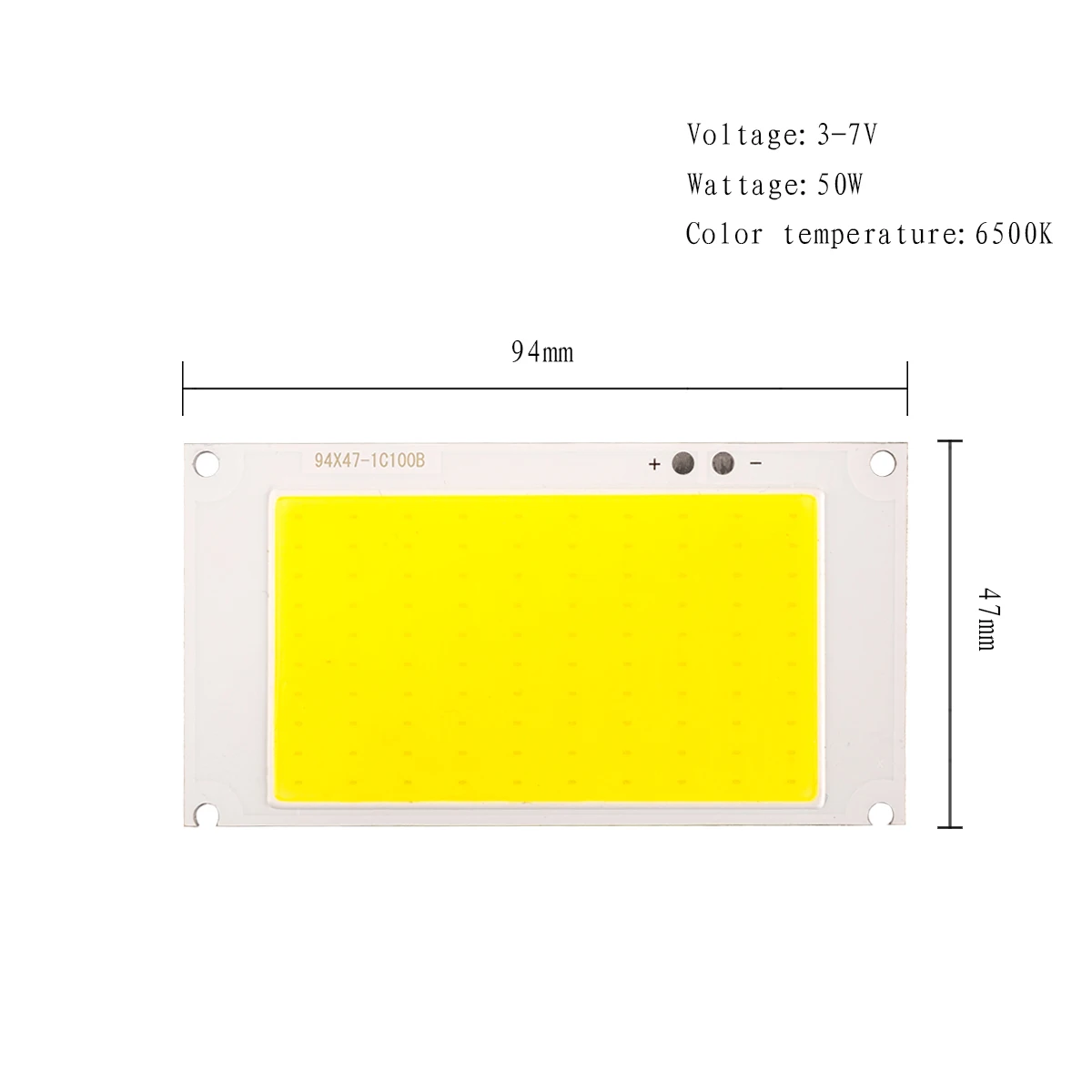 超高輝度LED光源チップ,白色,3V DC,3.7V,94x47mm,DIY作業ランプ用