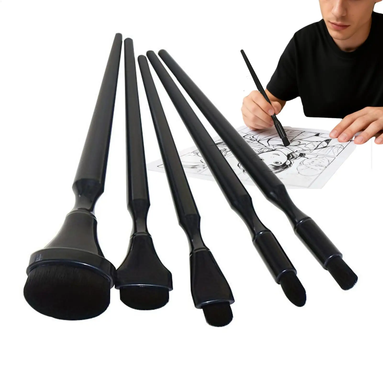 5pcs Black Rendering Brush Charcoal Blending Brushes Watercolor Paint Brush For DIY Scrapbooking, Charcoal, Pastel, Embossing