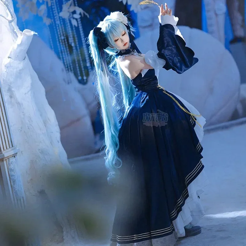 Disfraz de Snow Miku para mujer, vestido de princesa precioso, calcetines, sombreros, trajes, uniformes Sexy, ropa de Halloween, 2023