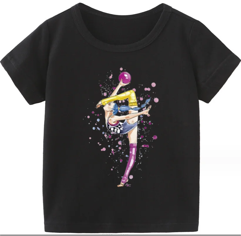 Dance Love Sports Fitness Sports Printed Short-sleeved T-shirt Colorful Gymnastics Crew Neck Shirt Tops Girl Boys Clothes Y2k