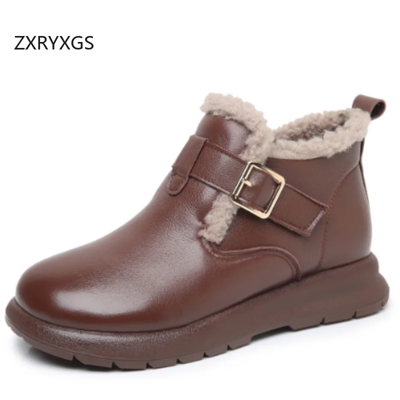 ZXRYXGS 2025 أفضل جلد البقر النساء بوط من الجلد الطبيعي حذاء واحد شقة عدم الانزلاق أحذية كبيرة الحجم موضة أحذية الشتاء الدافئة النساء #1