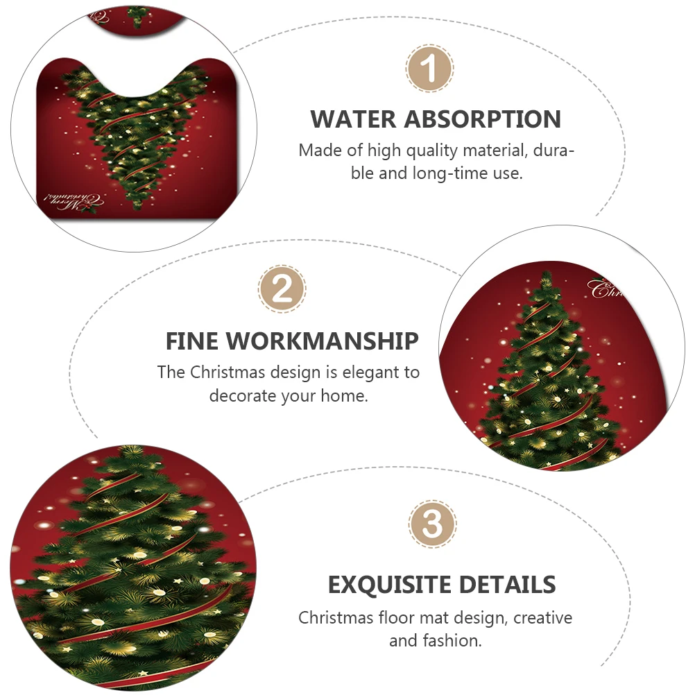

Christmas Bath Mat Set Polyester Anti skid Floor Rug Shower Area Pedestal Carpet Lid Toilet Cover Long Use Skid