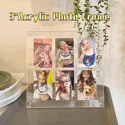 Sharkbang 3 Inch Acrylic Photo Frame 6 Gird Magnetic Bricks Postcards Kpop Organizer Display Standing Photo Cards Holder
