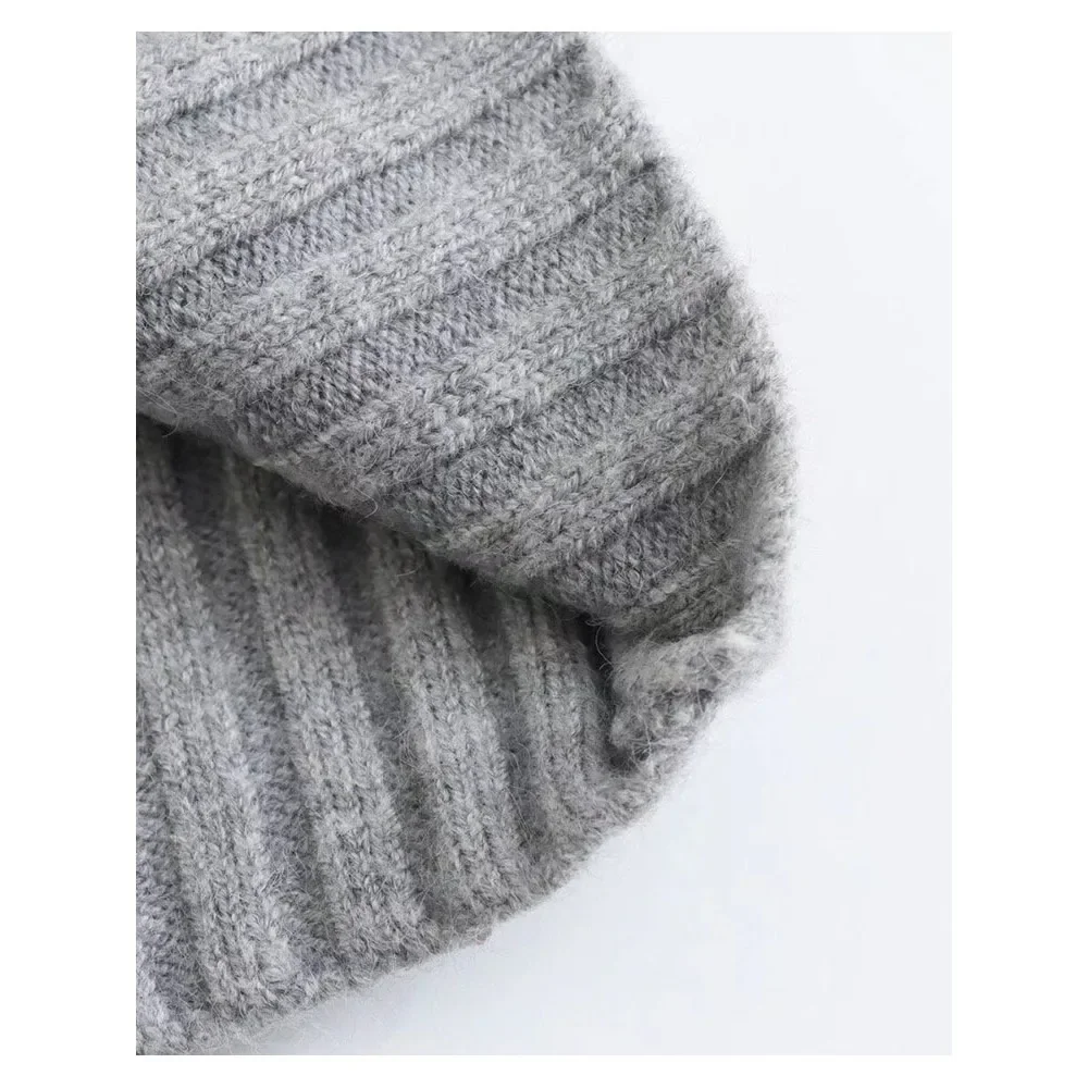 Autumn and Winter Dark Grey Knit Cardigan Double End Zipper Short Top Turndown Collar Coat Women Slim Warm Fashion Knitwear