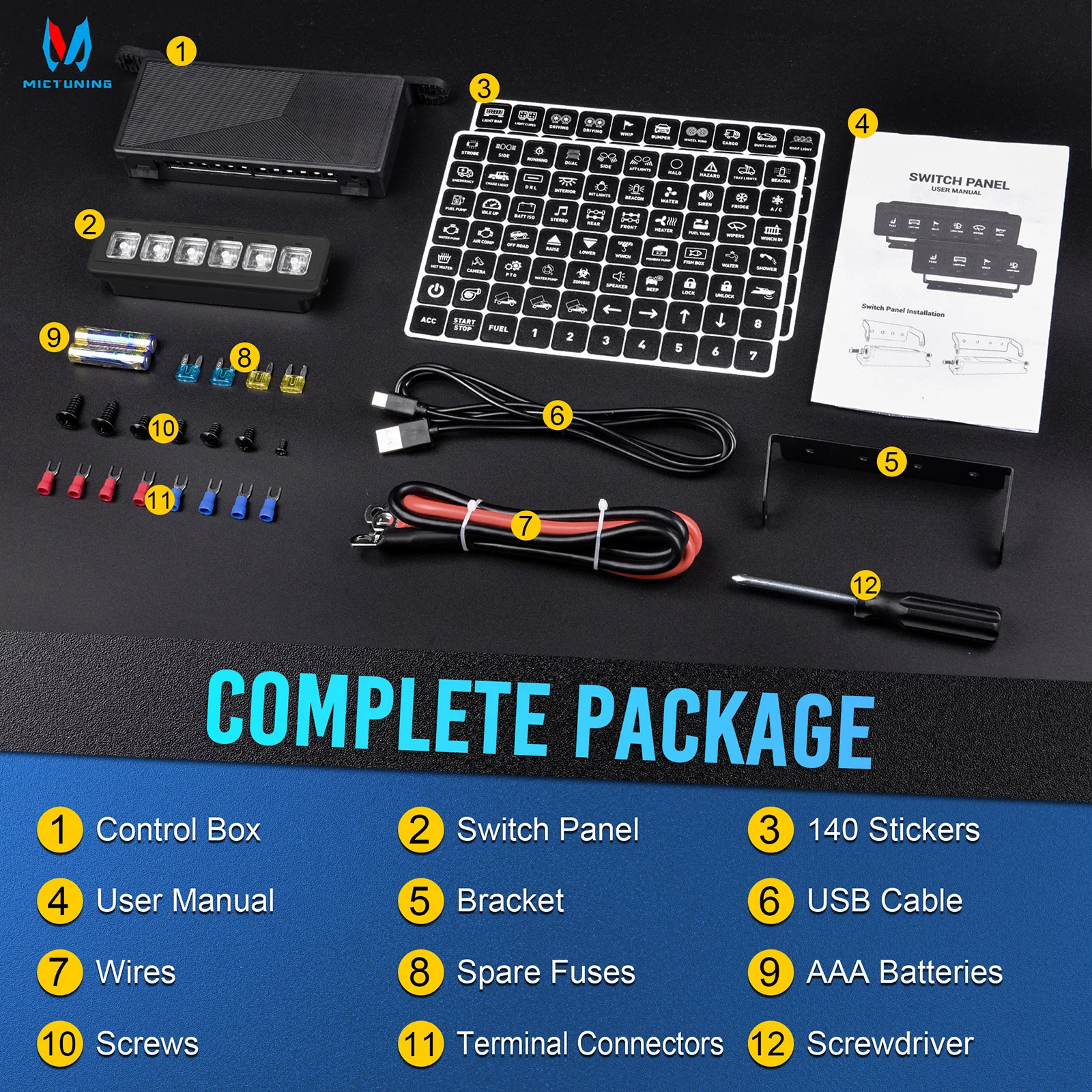 MICTUNING New version 6 Gang Wireless Switch Panel Auxiliary Car Swtich Panel Toggle/Momentary/Flash/Strobe Mode for Car SUV UTV