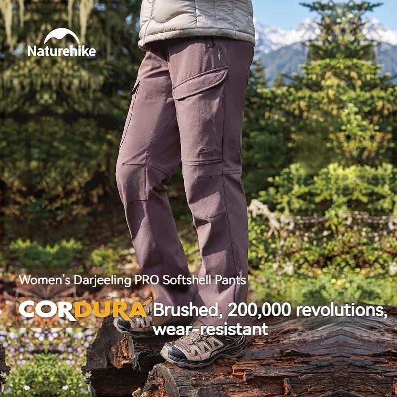 Naturehike 2026New Women's Cordura Brushed Softshell Pants Durable Straight-leg Fit Trousers Water-Repellent Trekking Trousers