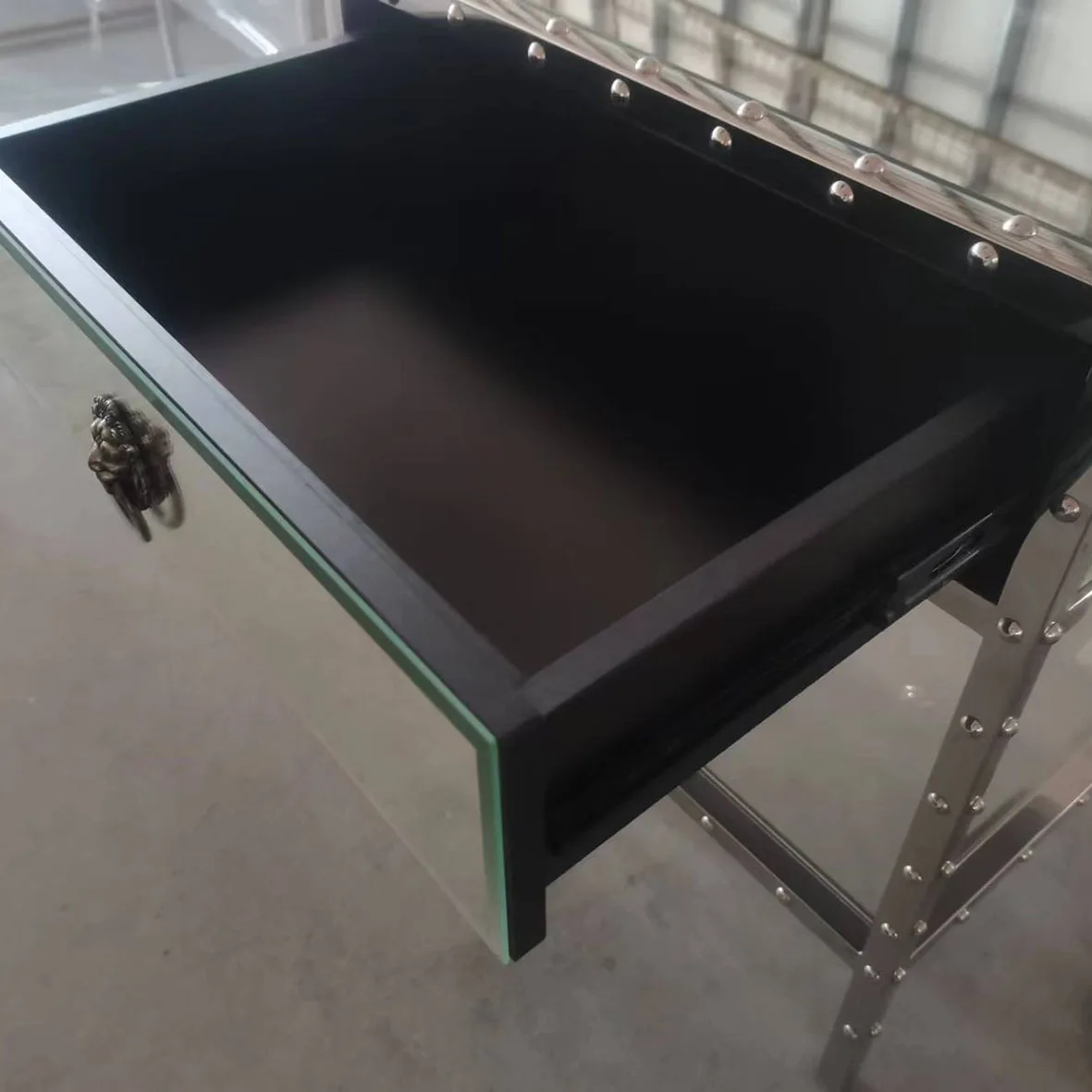modern simple silver mirror glass stainless steel double bedside table