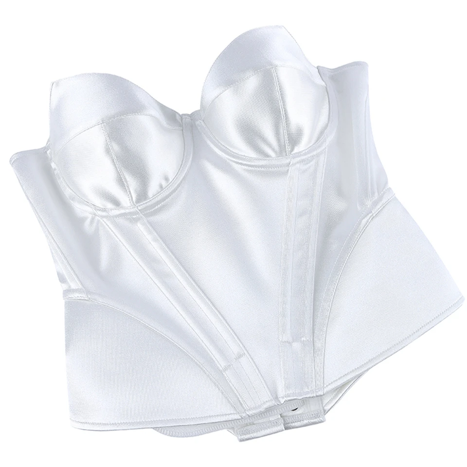 Becirzet Weißes Elegantes Damenkorsett Sexy Schulterfreies Satin-Fischgräten-Top Schlankmachendes Taillenformendes Bustier – Detail 12