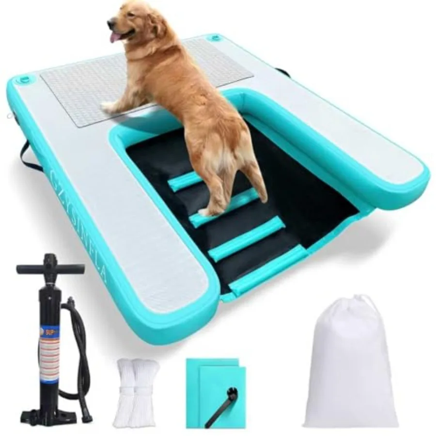 

Inflatable Large Dog Water Ramp Float for Boats and Docks, PVC Anti-Slip Fabric, Blue, Easy Inflation with Pump/Rope/Repair Kit