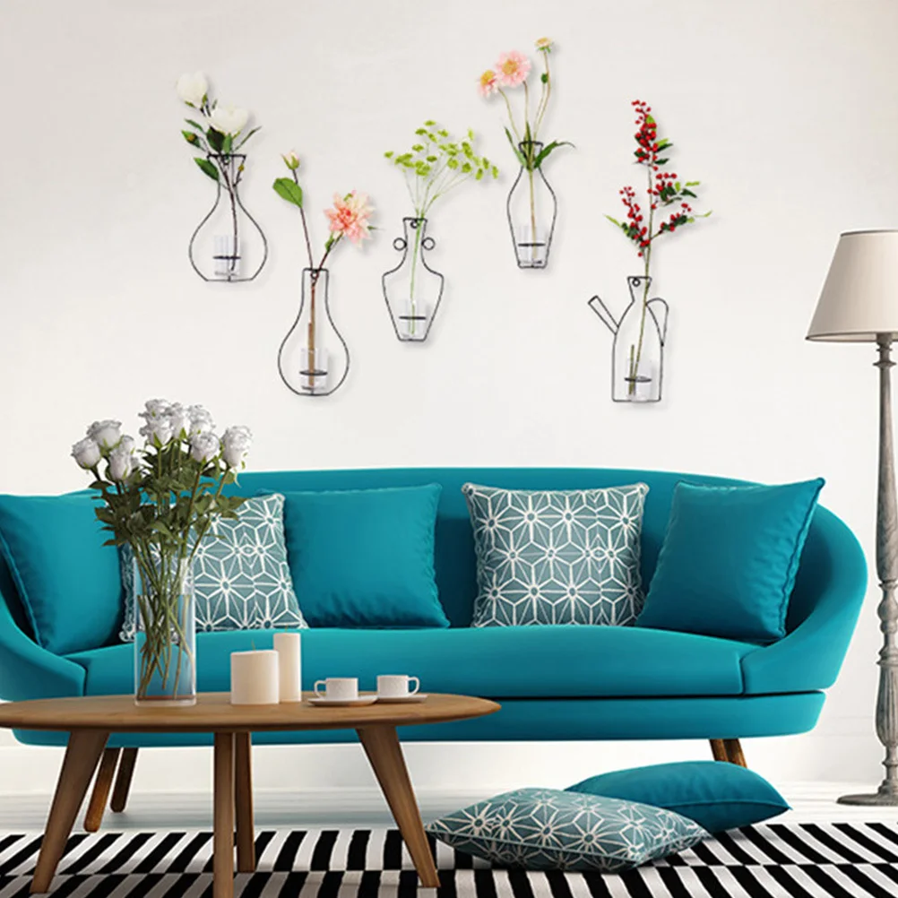 

1Pcs Iron Wrought Wall Hanging Glass Vase Nordic Style Hydroponic Planter Decorative Home Office Cafe Ornament