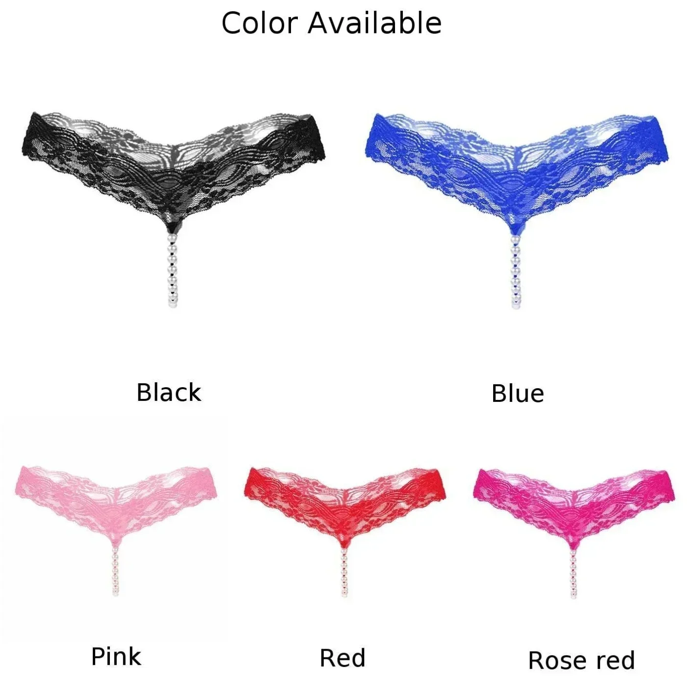 Women Sexy Lace Perspective T-back Underpants Beaded Thong Briefs See Through Open Butt Panties Erotic Underwear Lingerie