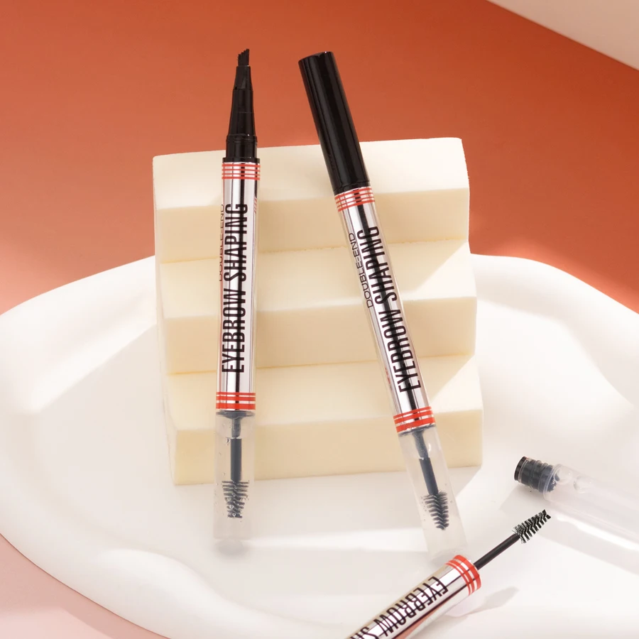 Matita per sopracciglia a doppia punta a 4 punte 2 in 1 Impermeabile a prova di sbavature Definizione precisa per sopracciglia naturali + Gel per sopracciglia modellanti