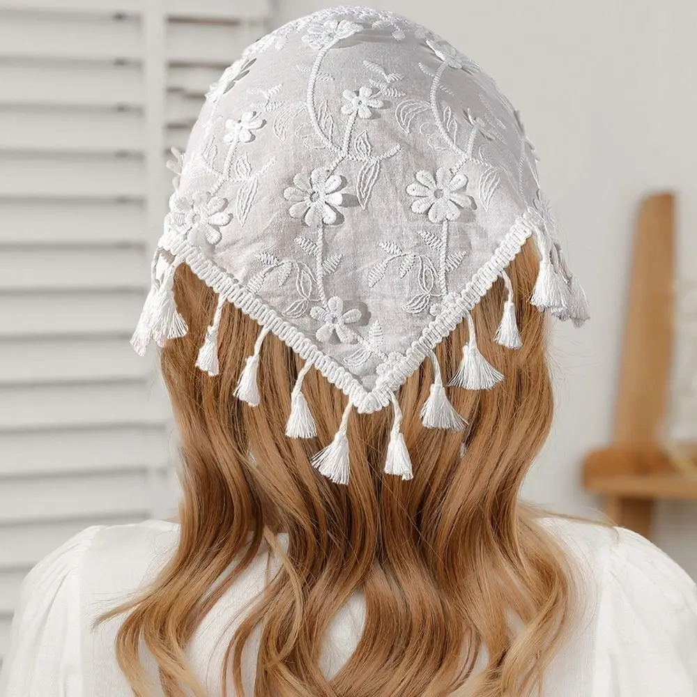 Women\'s White Lace Triangle Hair Head Wrap Scarf Headband Floral Bandana Sweet Openwork Headband