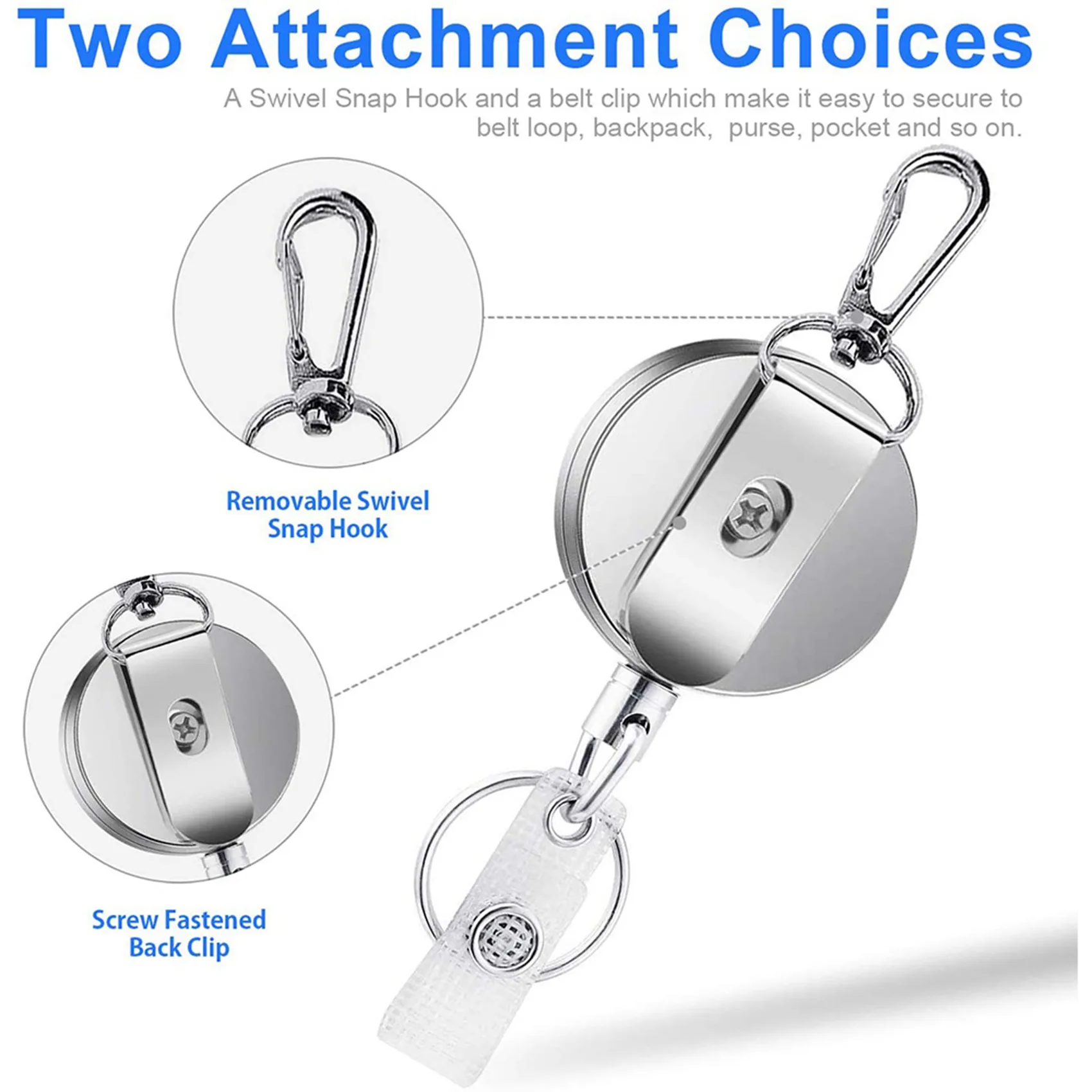 ABRI-6Pcs Retractable Pull Key Ring ID Badge Lanyard Name Tag Card Holder Recoil Reel Belt Clip
