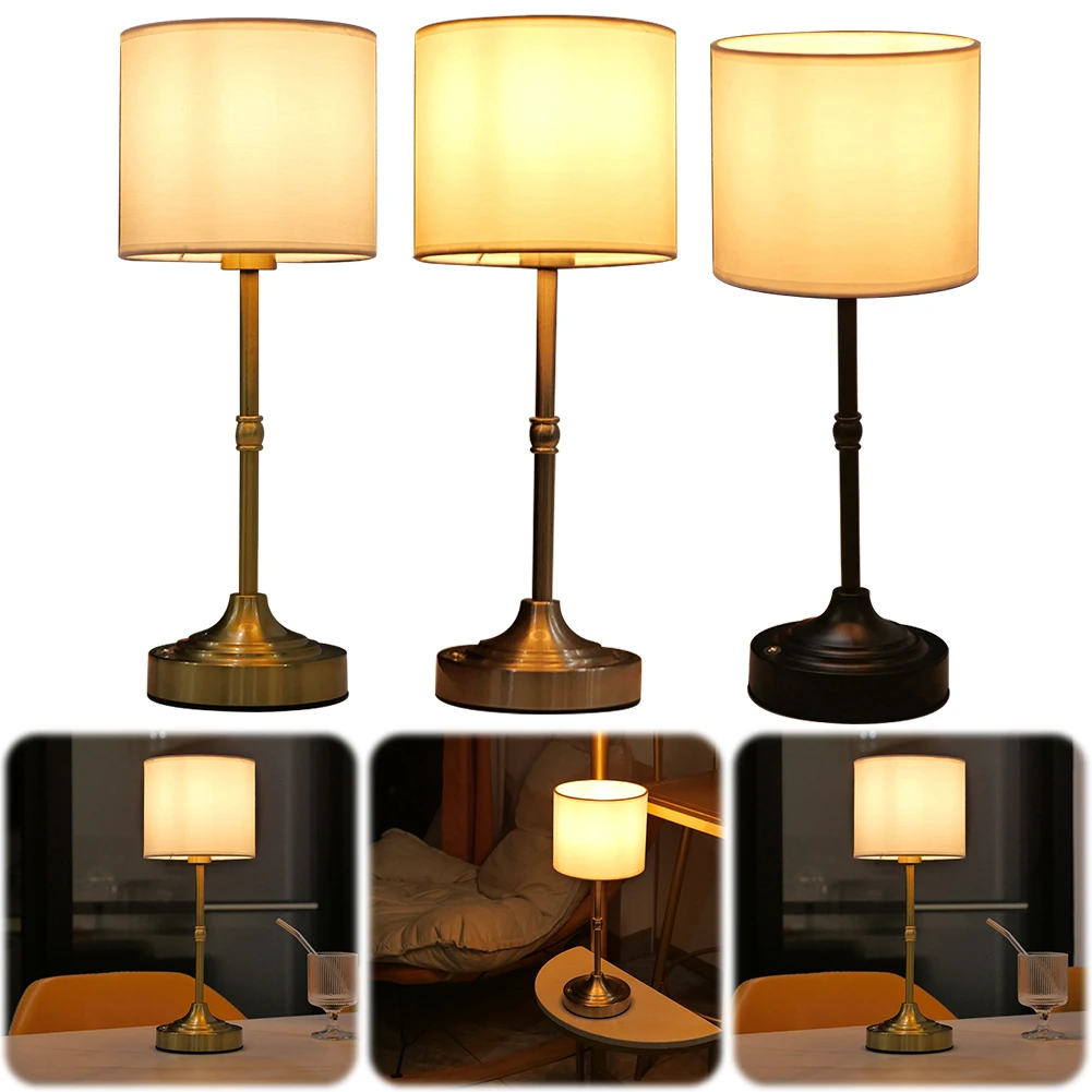 

Cordless Table Lamp Fabric Lampshade Decorative Reading Light Metal Bedside Lamp Vintage Atmosphere Light for Bedroom Study Room