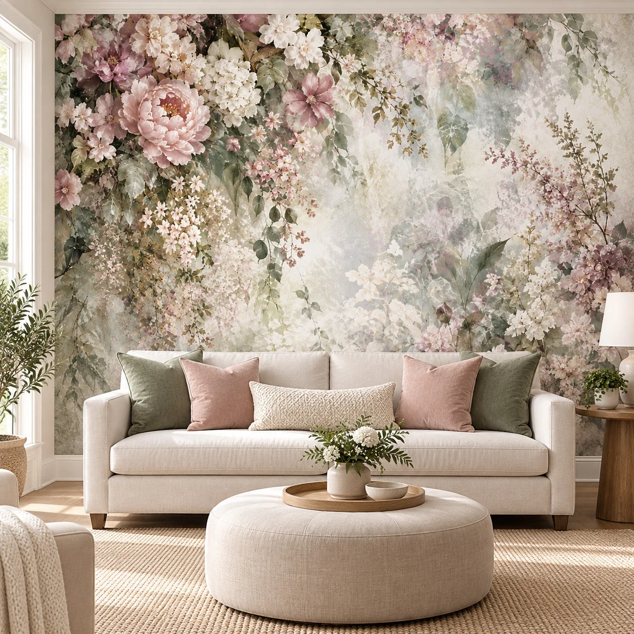 Floral Wallpaper Mural Pink Peony Botanical Wall Decor Vintage Watercolor Living Room Bedroom Non Self Adhesive Wallpaper Luxury