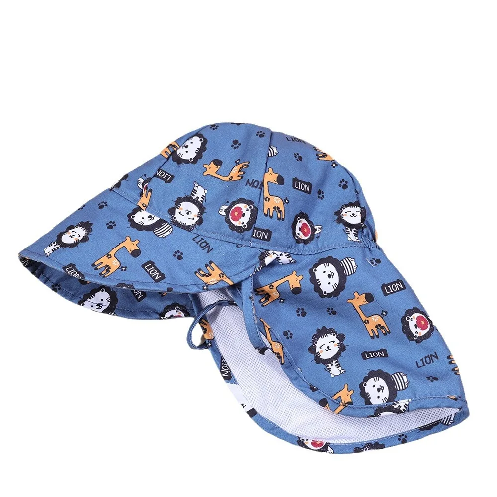 Cartoon Printed Bucket Hat Children Breathable Mesh Sun Protection Sun Caps Dinosaur Lion Fisherman Hats For Baby Kids 1-3 Years