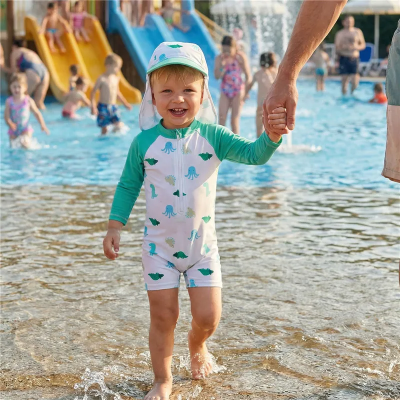 0-24months Baby Boy Rash Guard Swimsuit Octopus Print Long Sleeve  Swimming Hat for toddler boys