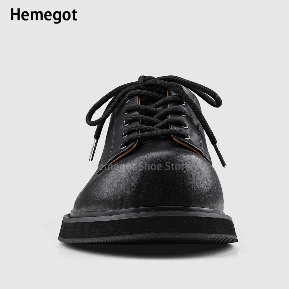 Black Big Toe Derby Shoes Lace-Up Thick Sole Commuter Leather Casual Shoes for Men Brand Designer New In Top Quality Males Shoes