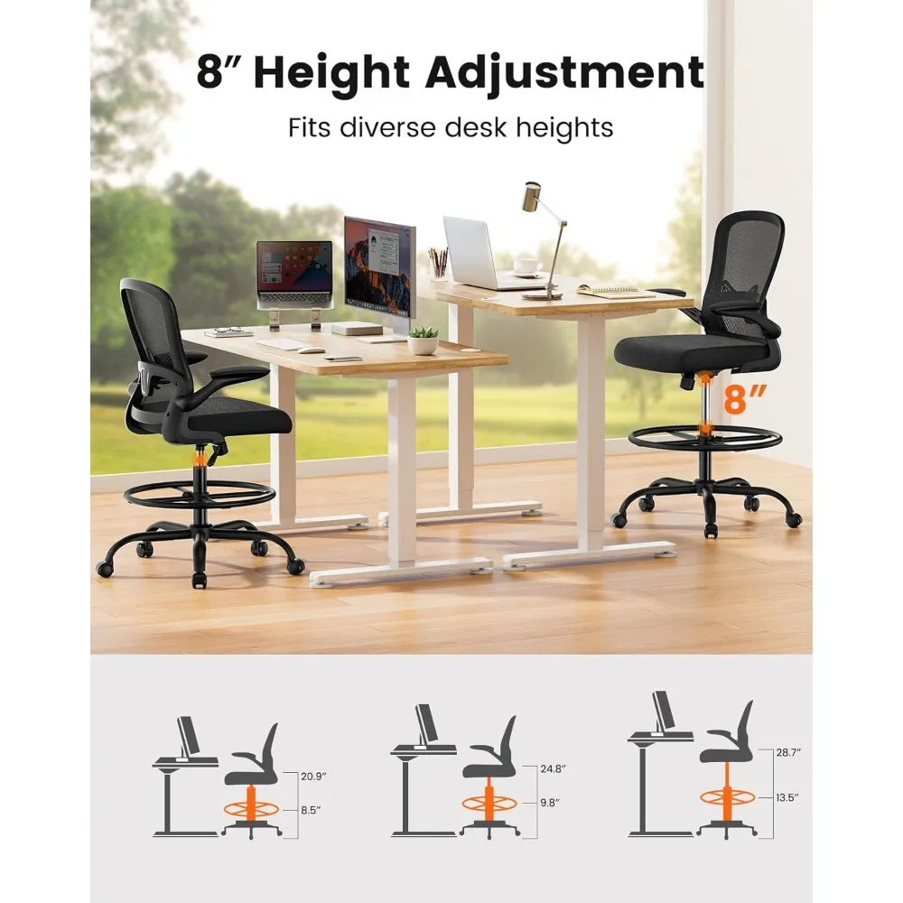 Ergonomic Adjustable Height Office Chair with Flip-Up Armrests for Standing Desks