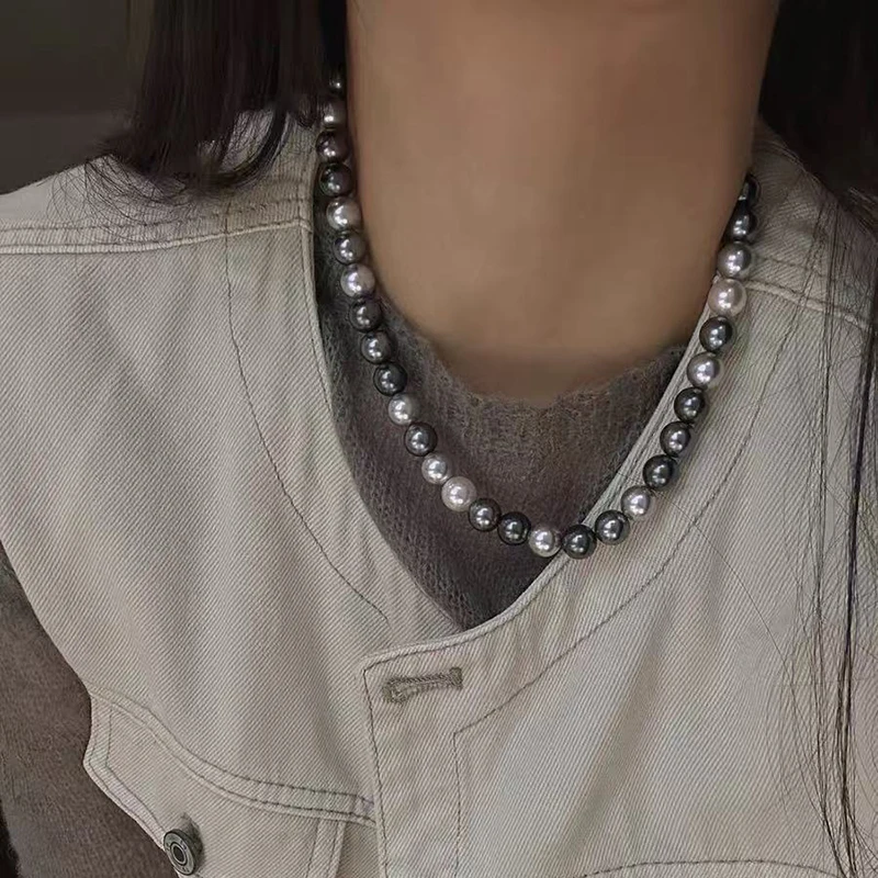 Herbst und Winter Elegante Mischfarbe Imitation Perle Kurze Halskette Neue Schmuck Für Frauen Sexy Schlüsselbein Kette Zubehör – Detail 5