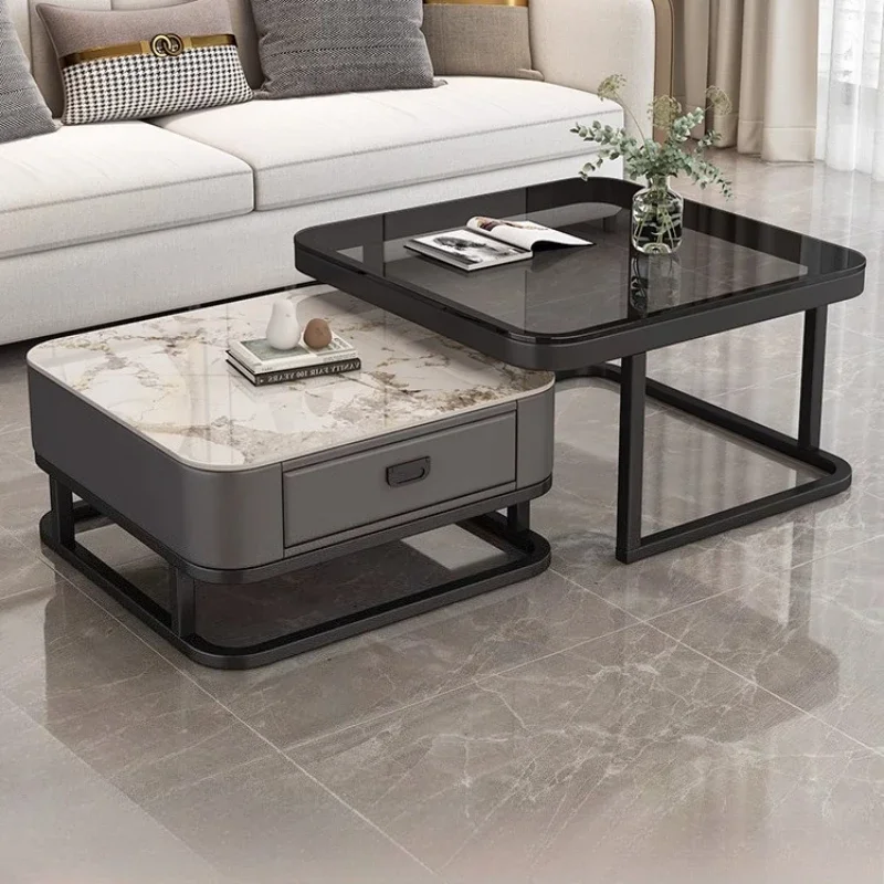

Coffee Tables Light Luxury Living Room Modern Simple Square Rock Slab Coffee Table TV Cabinet Combination Inexpensive Center