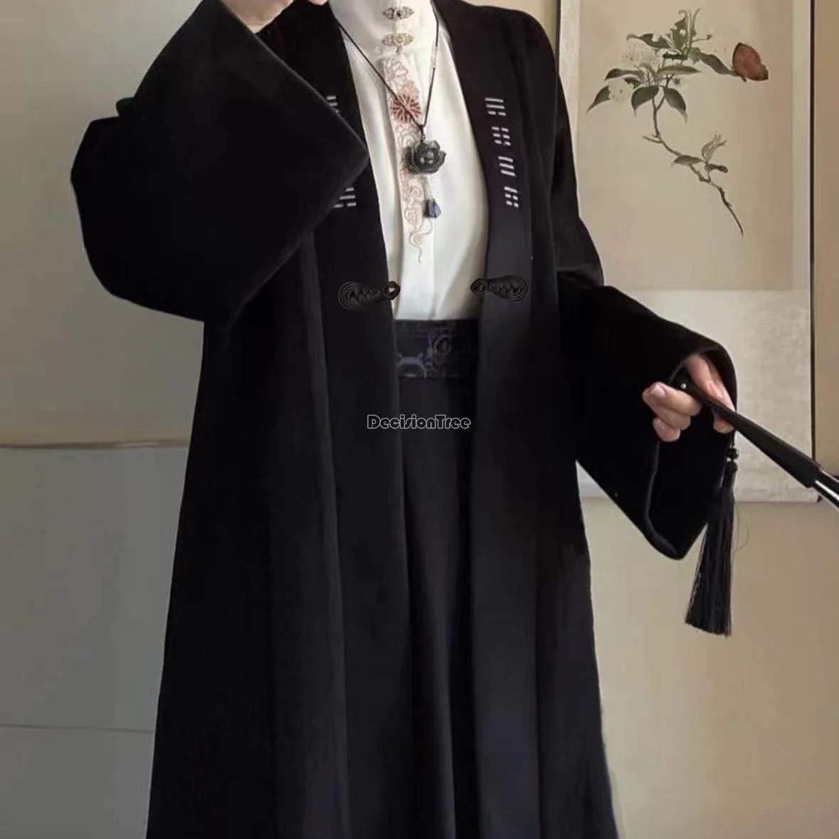 

2025 unisex chinese style embroidery cardigan thicken cotton long length anicent style coat elegant casual daily versatile coat