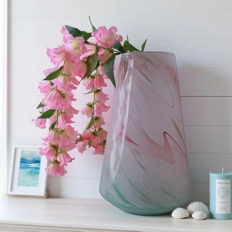 Glazed marble pattern light luxury vase feeling light luxury flower hydroponic glass flower ornament new Chinese flower arrangem