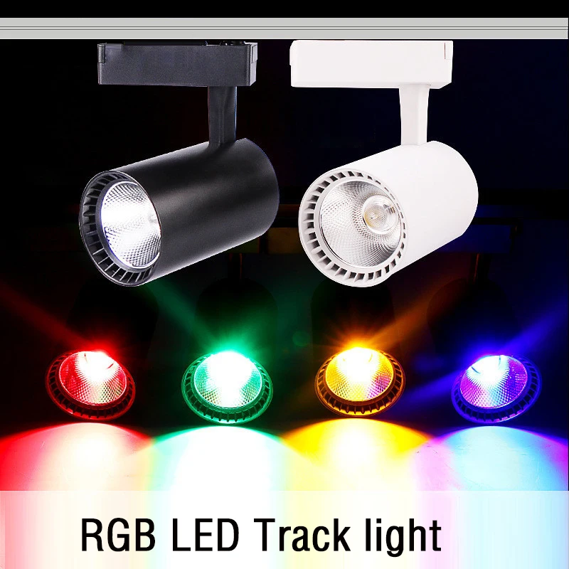 RGB LED Ceiling Track Light 7W 15W Colorful COB Phase Wall Rail Spotlight Stage KTV Cloth Shop Track Lighting System AC110V 220V