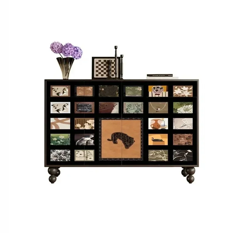 French art solid wood dining side cabinet, living room sofa storage cabinet, household against the wall, bedroom bedside cabinet
