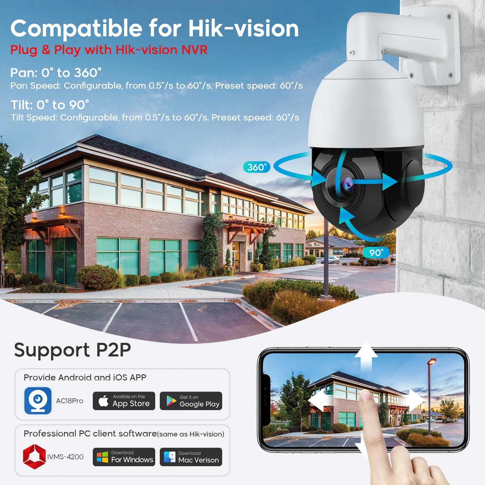 Hikvision Compatible 8MP 40X PTZ IP Camera 2 way audio PG4840X-IZ Auto tracking Video Mic IP67 Outdoor Speed Dome 100m