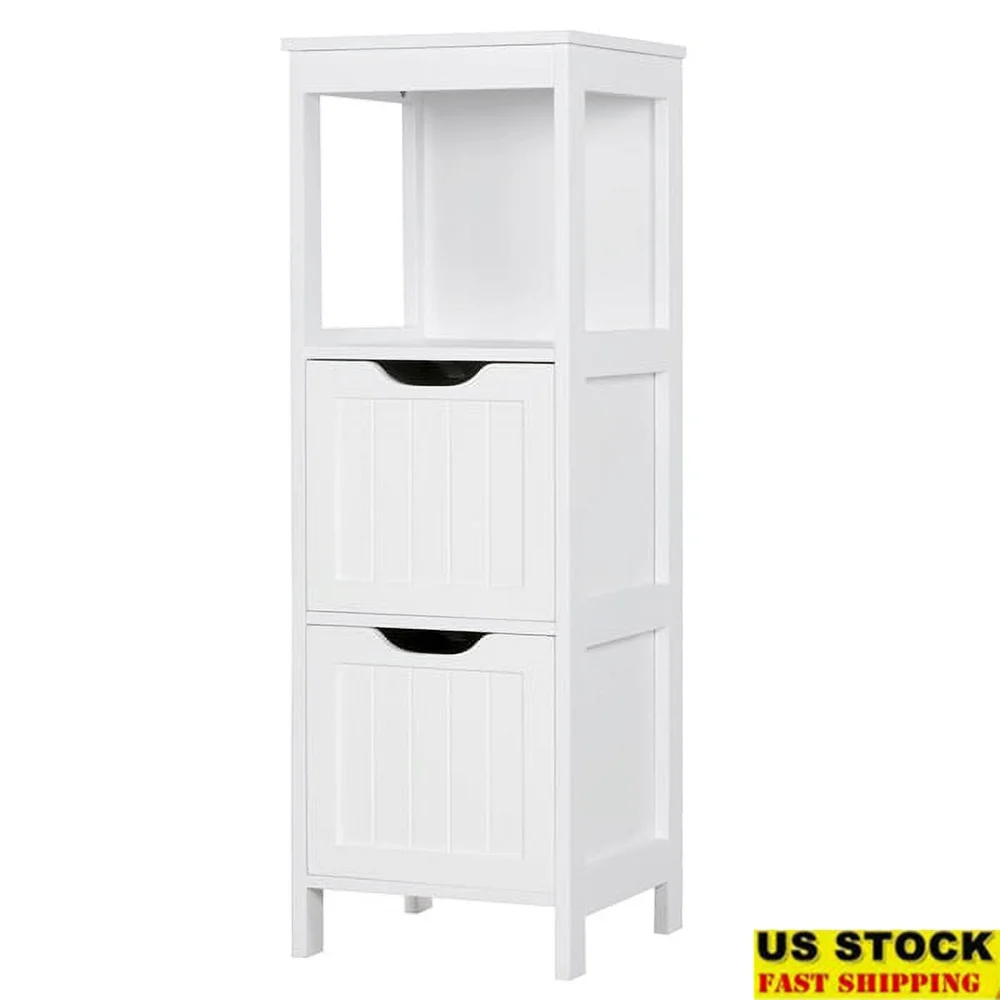 

Adjustable Modern 3 Tier Bathroom Storage Cabinet Heavy Duty Freestanding Organizer with Safety Device Easy to Clean White MDF
