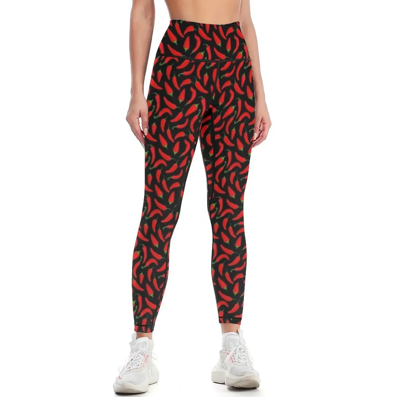 

Red Chilli Pepper Pattern on Black Leggings sports tennis for Golf wear sports shirts gym Womens Leggings