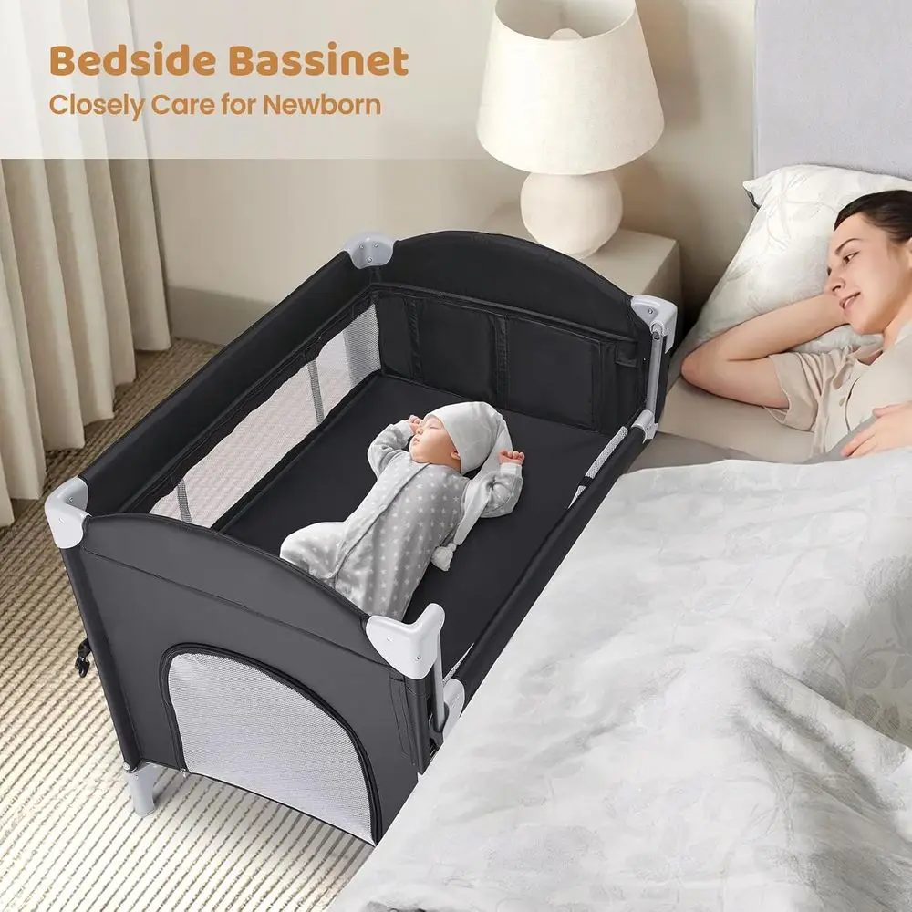 روضة أطفال محمولة الكل في واحد مع سرير ومحطة تغيير لحديثي الولادة والأطفال الصغار