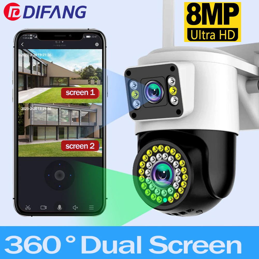 

Mini WiFi Camera 4K 8MP Dual Screen WiFi Surveillance Camera cctv Waterproof Security Protection Security Camera Outdoor