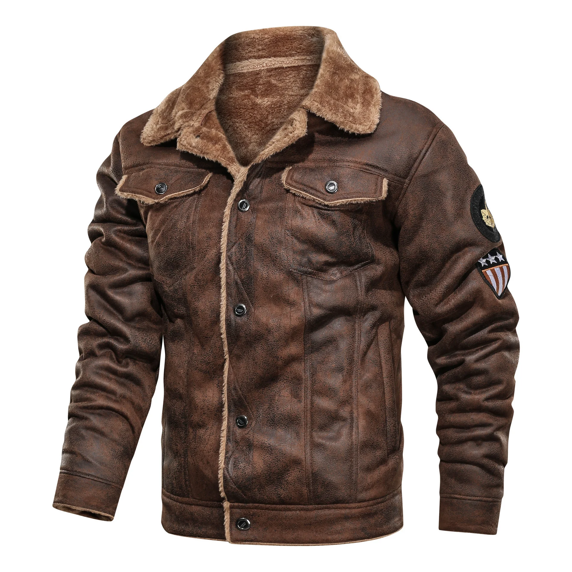 2024 Winter Mens Thick Warm Fleece Leather Jacket Military Bomber Motor Bike Coat Male