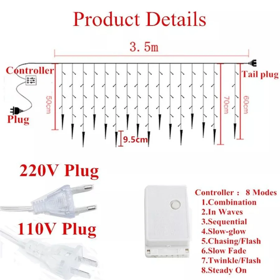 Новинка 2022, светодиодная Рождественская гирлянда, сказосветильник рлянда, 8 режимов, 3,5 м, гирлянсветильник-занавеска в виде сосулек для дома, сада вечерние НКИ, свадьбы, Декор